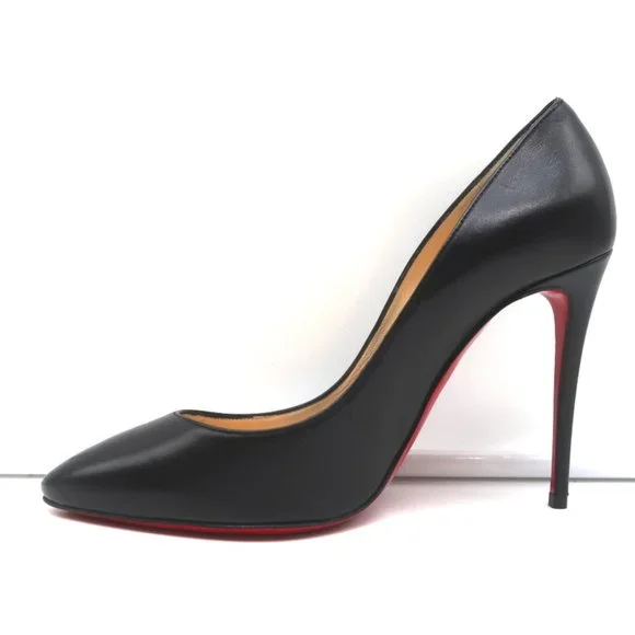 CHRISTIAN LOUBOUTIN ELOISE 100 PUMPS BLACK LEATHER SIZE 36 ALMOND TOE HEELS - Picture 7 of 11